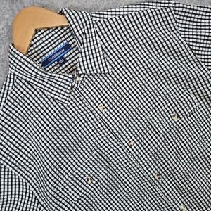 Croft &‎ Barrow Men's Button Up Shirt Short Sleeve Beige Mini-Pane Size L Cotton